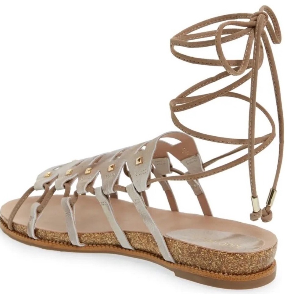 Klub Nico Womens Champagne Gold Leather Studded Lace Up Gladiator Sandals Size 8